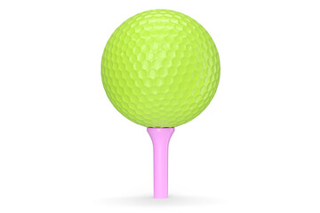 Wall Mural - Green golf ball on tee isolated on white background