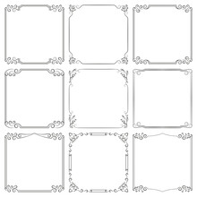 Vector Set Of Square Frames With Swirls And Floral Ornament