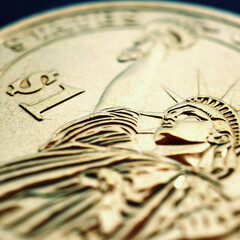 Wall Mural - fragment of american 1 dollar coin. statue of liberty and sign of national currency. us economy and 