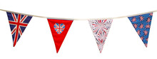 Mixed Handmade Union Jack Jubilee Bunting Isolated On A White Background