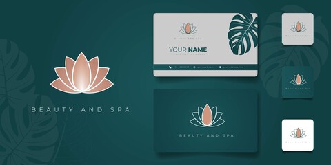 Business card design in green and white background with lotus logo