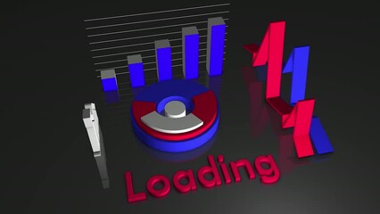 Aufkleber - Grey background in animation.Motion. Multi-colored loading charts of different sizes that rotate.