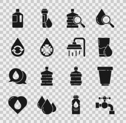 Canvas Print - Set Water tap, filter cartridge, Glass with water, Big bottle clean, Defrosting, Recycle aqua, and Shower head icon. Vector