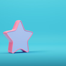 Pink Star On Bright Blue Background In Pastel Colors