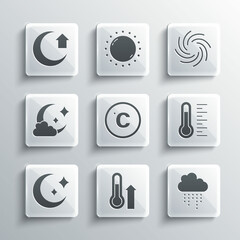 Canvas Print - Set Meteorology thermometer, Cloud with rain, Celsius, Moon and stars, moon, and Tornado icon. Vector