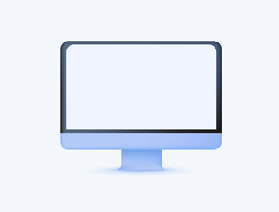 Fototapete - Minimalistic desktop computer mockup. 3D render modern illustration. White background, website template. Blank screen.