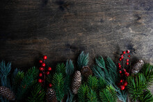 Fir Branches And Berries On A Table
