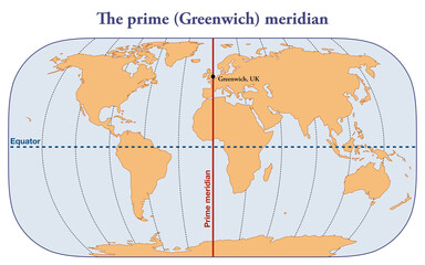 Map with the Greenwich prime meridian