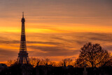 Fototapeta Boho - Paris, France - May 15, 2020: View of Eiffel tower at sunset, in Paris