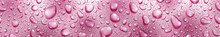 Banner Of Big And Small Realistic Water Drops In Pink Colors, With Seamless Horizontal Repetition