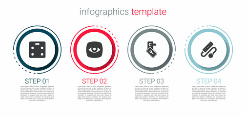 Poster - Set Smart bathroom scales, Security camera, Digital door lock and Electric extension cord. Business infographic template. Vector