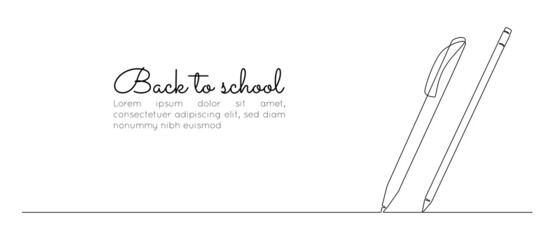 Aufkleber - One continuous line drawing of pen writing thin stroke. Pencil symbol of study education and back to school concept in simple linear style. Contour silhouette icon. Doodle vector illustration