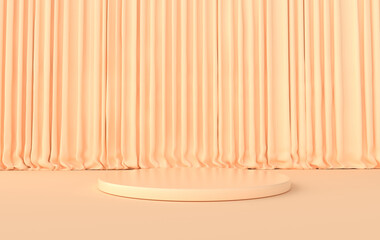 Leinwandbilder - 3d rendered interior with geometric shapes, podium on the floor, curtains. Platforms for product presentation, mock up background.
