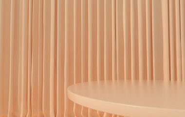 Leinwandbilder - Curtains and table for product presentation template 3d render illustration.