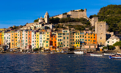 Wall Mural - Colorful Portovenere on coastline of La Spezia in Italy outdoors.