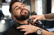 © New Africa - Professional hairdresser working with client in barbershop
