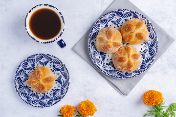 Traditional Mexican bread of the dead also known as 