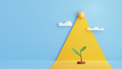 Poster - Plant or Seedlings growing with sunligh.Nature, ecology and growth concept. Abstract minimal scene with copy space.3D Rendering Illustration.