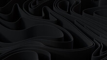 Abstract Background Made Of Black 3D Undulating Lines. Dark 3D Render.  