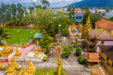 view of Xa Ton or Xvayton pagoda in Tri Ton town, one of the most famous Khmer pagodas in An Giang province, Mekong Delta, Vietnam.