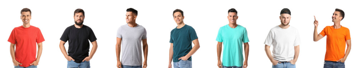 Wall Mural - Set of handsome young men in t-shirts isolated on white