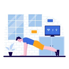 Wall Mural - Flat design of man exercise at home. Illustration for websites, landing pages, mobile applications, posters and banners. Trendy flat vector illustration