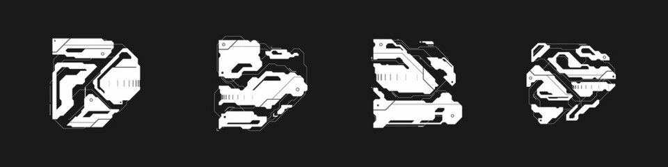 Fototapete - Set of Cyberpunk futuristic arrows. Futuristic tech style design elements set. Cyber arrows. Cyberpunk style pointers. Tech aesthetics. Vector