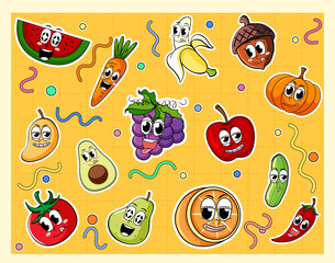 Wall Mural - Set of funny fruit cartoon characters