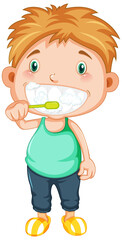 Sticker - Boy cartoon brushing teeth