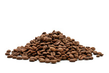 Pile Of Coffee Beans. On White Background	

