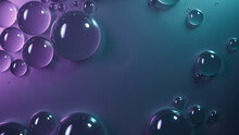 Teal And Violet Background With Water Drops On Surface. Contemporary Wallpaper With Copy-Space.