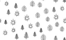 Tropical Leaves Pattern Drawing Style, Black And White Background, Vector Format