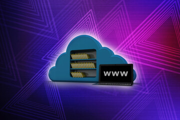 Poster - 3d rendering cloud archive with laptop