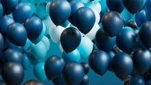 Colorful Festival Balloons In Navy Blue, Aqua And White. Fun Background.