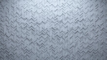 Polished, Futuristic Wall Background With Tiles. 3D, Tile Wallpaper With Herringbone, White Blocks. 3D Render
