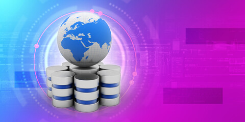 Poster - 3d rendering database storage data base with globe