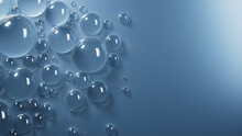 Condensation Drops On Blue Background. Science Banner With Copy-Space.