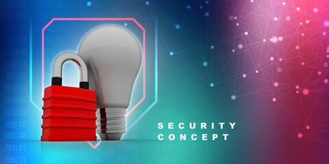 Poster - 3d rendering led white lightbulb protected lock
