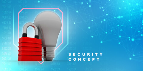 Poster - 3d rendering led white lightbulb protected lock
