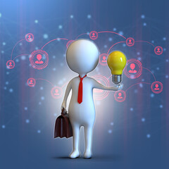 Poster - 3d rendering led light bulb near leadership

