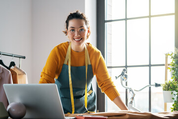 Woman is working at workshop