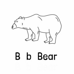 Alphabet letter b for bear coloring page, coloring animal illustration