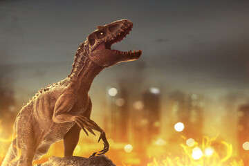 Wall Mural - Dinosaur, Tyrannosaurus Rex destroyed city