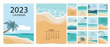 2023 Table Calendar Week Start On Sunday With Beach And Sea That Use For Vertical Digital And Printable A4 A5 Size 