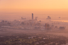 United Arab Emirates, Dubai, View Of City At Foggy Dawn