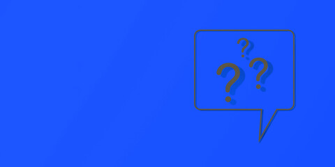 Fototapete - Question mark with shadow on blue background. message using. Banner for insertion into site. Place for text cope space. Horizontal image. 3d image. 3d rendering.