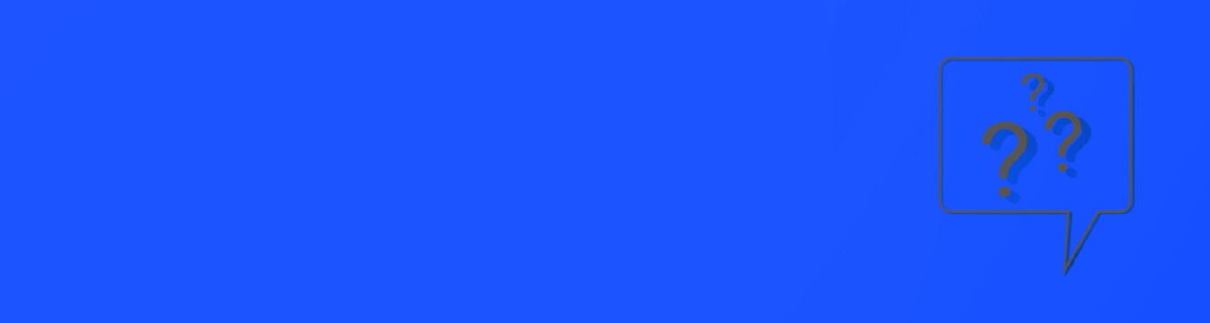 Question mark with shadow on blue background. message using. Banner for insertion into site. Place for text cope space. Horizontal image. 3d image. 3d rendering.