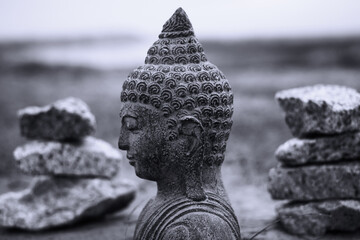 Buddha statue at sunset.