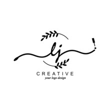 Initial LJ Logo Monogram Floral Handwriting Beauty Nails Art Fashion Modern Luxury