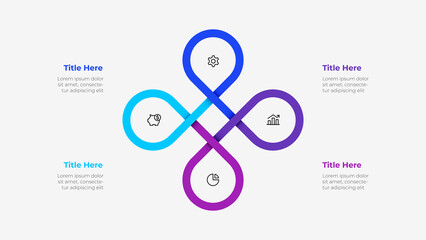 Poster - Infographic cyclic diagram with 4 elements. Concept of four steps or options of business cycle. Vector illustration for presentation.